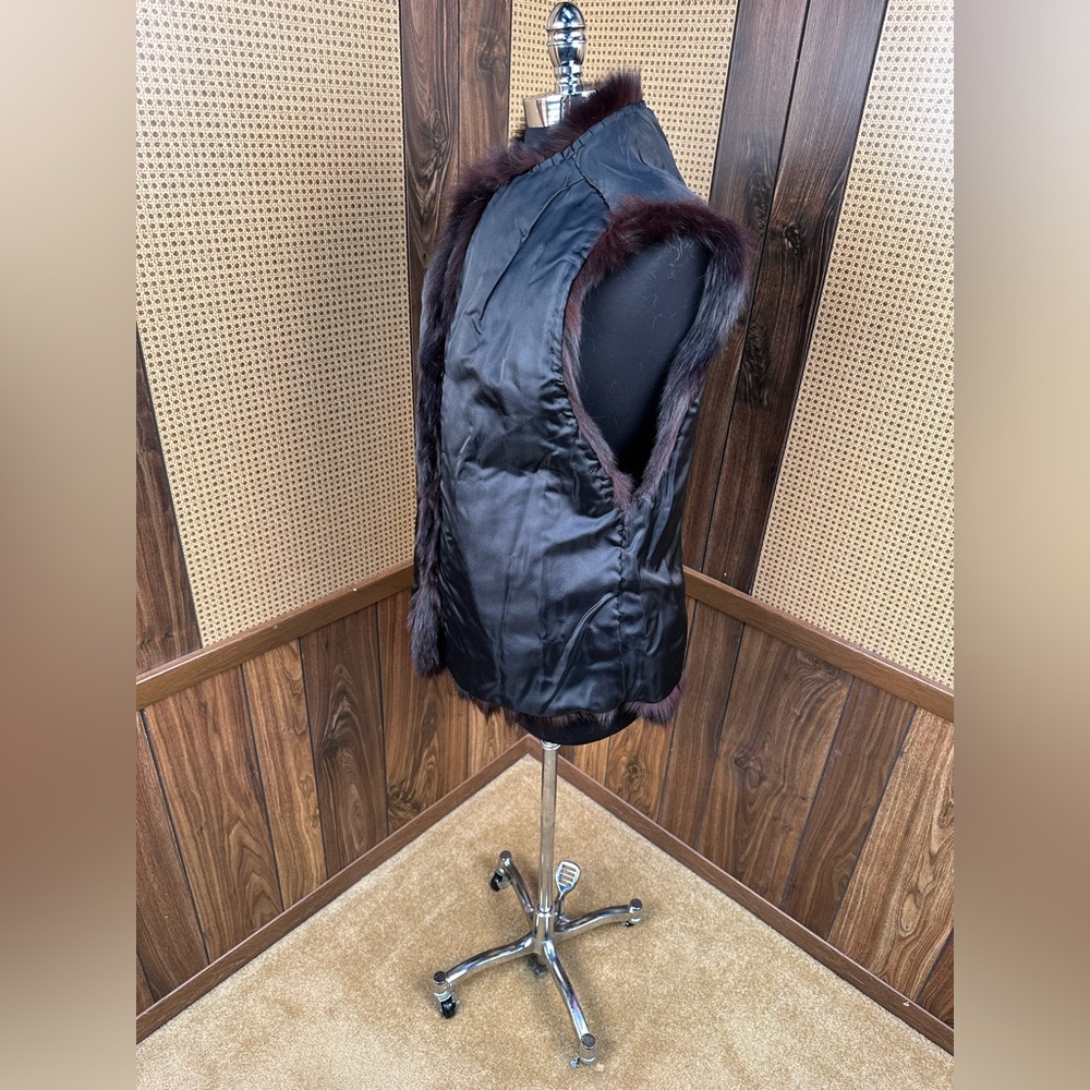 BEAUTIFUL VINTAGE DARK BROWN ALMOST BLACK FOX FUR VEST JACKET COAT LARGE - Picture 9 of 10